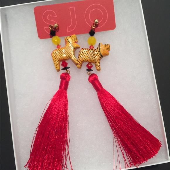 SJO Handmade Bombay Bengal Earrings w Red Tassels - Picture 3 of 6